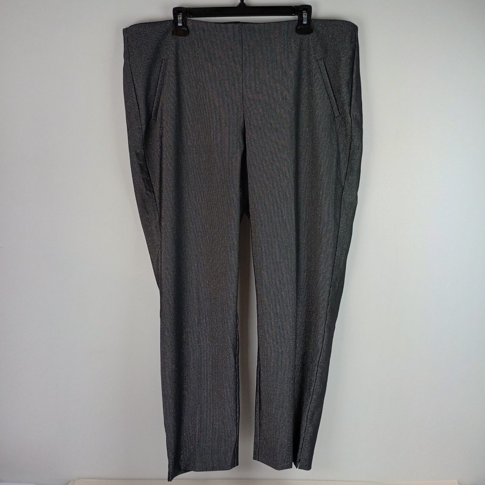 Chico's Womens 3.5 XL Black Silver Metallic Fabulously Slimming Ankle Pants